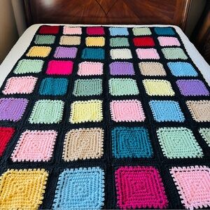 Vintage Style New Patchwork Crochet Blanket, Traditional Granny Square Design